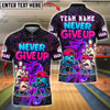 BlueJose Bowling And Pins Graffiti Never Give Up Customized Name, Team Name 3D Shirt (4 Colors)