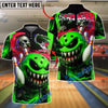 BlueJose Bowling And Pins Toxic Monster Skull Flame Customized Name, Team Name 3D Shirt (4 Colors)