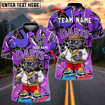 BlueJose Darts Street Style Bulldog King Personalized Name, Team Name Shirt (4 Colors)