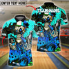BlueJose Bowling Skeleton Graffiti Flames Style Customized Name, Team Name 3D Shirt (4 Colors)