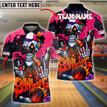 BlueJose Bowling Skeleton Graffiti Flames Style Customized Name, Team Name 3D Shirt (4 Colors)