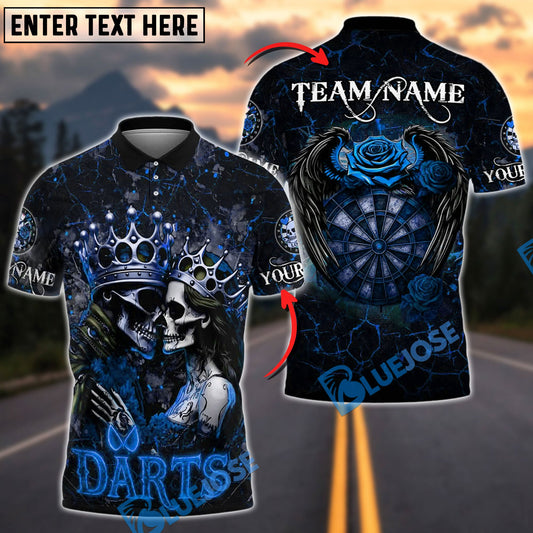 BlueJose Darts Skull Couple Crown Gothic Dartboard Design Personalized Name, Team Name Shirt (4 Colors)