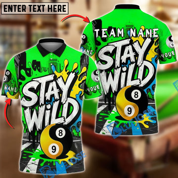 BlueJose Billiards 8&9 Ball Yin Yang Street Art Stay Wild Personalized Name Shirt (4 Colors)
