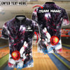 BlueJose Bowling And Pins Demon Strike Lightning Customized Name, Team Name 3D Shirt (4 Colors)