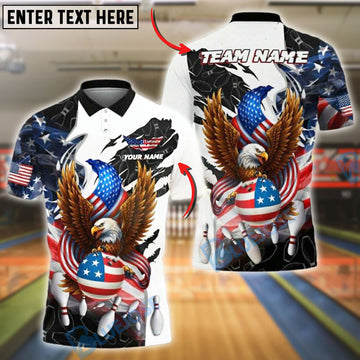 BlueJose Bowling Bald Eagle American Flag Personalized Name, Team Name 3D Shirt