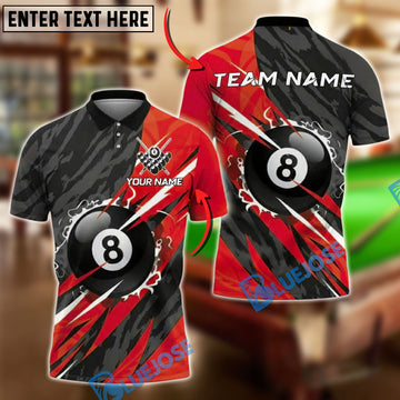 BlueJose Billiards 8 Ball Black Slash Personalized Name, Team Name Unisex Shirt (4 Colors)
