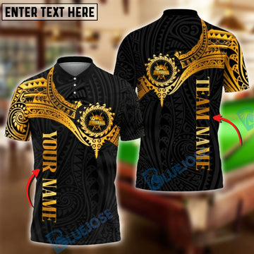 BlueJose Billiards Golden Tribal Pattern Personalized Name Shirt (4 Colors)