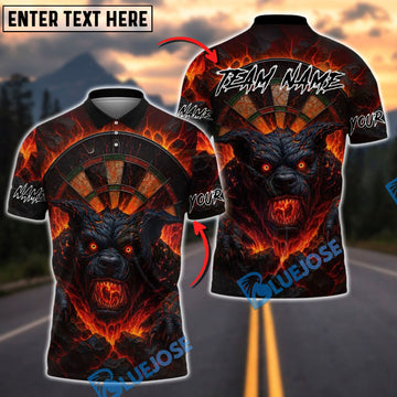 BlueJose Darts Demon Dog Fire Flame Customized Name, Team Name 3D Shirt (4 Colors)