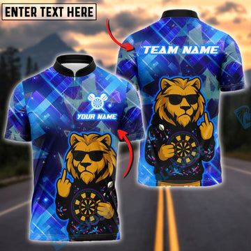BlueJose Darts Cool Lion Sunglasses Neon Customized Name, Team Name 3D Shirt (4 Colors)