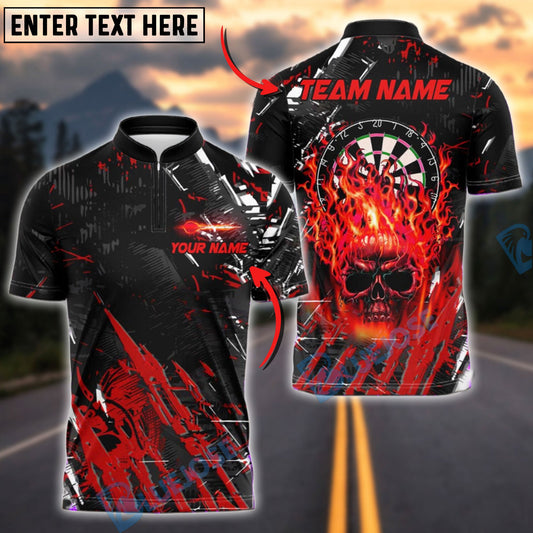 BlueJose Darts Skull Fire Flame Customized Name, Team Name 3D Shirt (4 Colors)