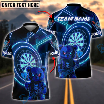 BlueJose Darts Neon Dark Teddy Bear Customized Name, Team Name 3D Shirt (4 Colors)