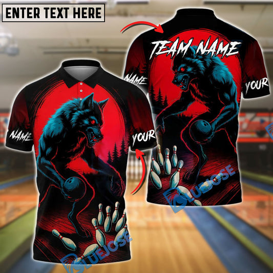 BlueJose Bowling And Pins Werewolf Eyes Moon Customized Name, Team Name 3D Shirt (4 Colors)