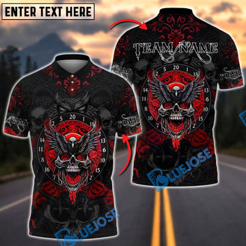 BlueJose Darts Raven Winged Skull Roses Customized Name, Team Name 3D Shirt (4 Colors)
