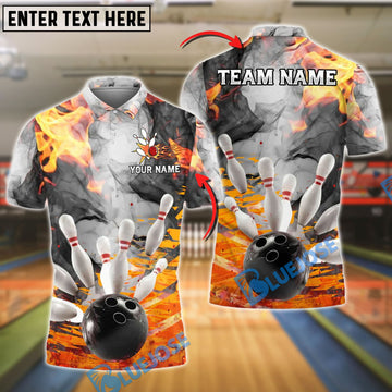 BlueJose Bowling Flaming Strike Customized Name, Team Name 3D Shirt (4 Colors)