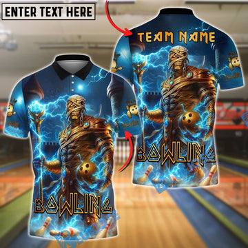BlueJose Bowling And Pins Mummy Lightning Golden Ball Customized Name, Team Name 3D Shirt (4 Colors)