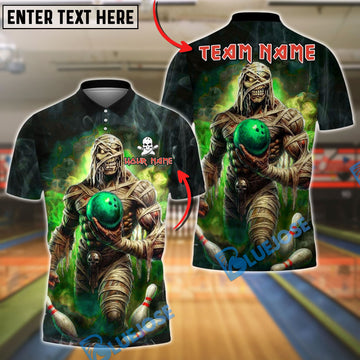 BlueJose Bowling And Pins Mummy Green Smoke Pins Customized Name, Team Name 3D Shirt (4 Colors)