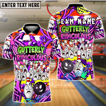 BlueJose Bowling Graffiti Funny Cartoon Pins Gutterly Ridiculous Customized Name, Team Name 3D Shirt (4 Colors)