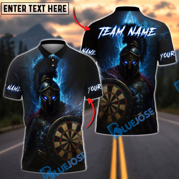 BlueJose Darts Spartan Warrior Lightning Customized Name, Team Name 3D Shirt (4 Colors)