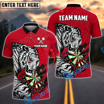 BlueJose Darts White Tiger Wild Animal Graphic Personalized Name, Team Name Shirt (4 Colors)