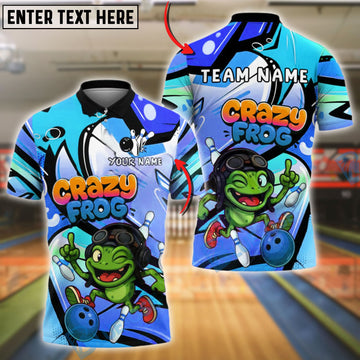 BlueJose Bowling And Pins Crazy Frog Pilot Adventure Style Customized Name, Team Name 3D Shirt (4 Colors)