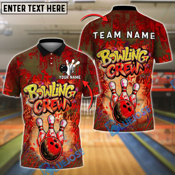 BlueJose Bowling And Pins Spray Bowling Crew Customized Name, Team Name 3D Shirt (4 Colors)