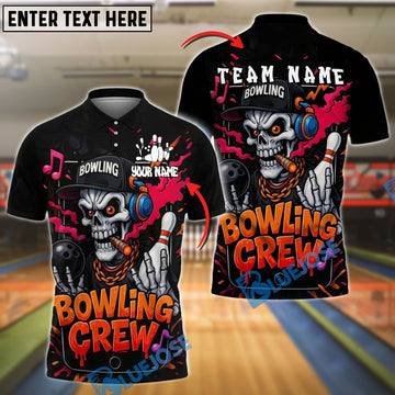 BlueJose Bowling And Pins Skull DJ Crew Customized Name, Team Name 3D Shirt (4 Colors)