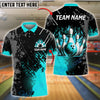 BlueJose Bowling Flame Ball & Pin Splash Design Customized Name, Team Name 3D Shirt (4 Colors)