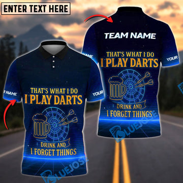 BlueJose Darts Funny Neon Text Throw - I Drink and I Forget Things Personalized Name, Team Name Shirt (4 Colors)
