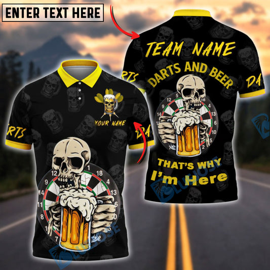 BlueJose Darts Skull Beer Mug That‚Äôs Why I‚Äôm Here Customized Name, Team Name 3D Shirt (4 Colors)