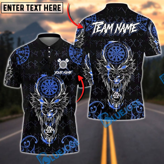 BlueJose Darts Viking Wolf Runes Design Personalized Name, Team Name Unisex Shirt (4 Colors)