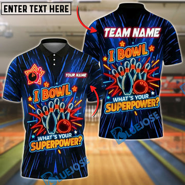 BlueJose Bowling And Pins Neon Superpower Funny Quote Customized Name 3D Shirt (4 Colors)