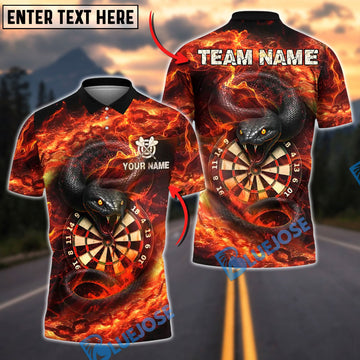 BlueJose Darts Black Snake Fire Flame Customized Name, Team Name 3D Shirt (4 Colors)