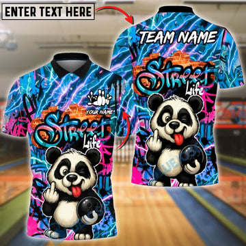 BlueJose Bowling & Pins Street Life Panda Graffiti Neon Flash Customized Name, Team Name 3D Shirt (4 Colors)