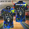 BlueJose Bowling Skull Hand Neon Splash Customized Name, Team Name 3D Shirt (4 Colors)