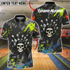BlueJose Bowling Skull Hand Neon Splash Customized Name, Team Name 3D Shirt (4 Colors)