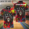 BlueJose Bowling Skull Hand Neon Splash Customized Name, Team Name 3D Shirt (4 Colors)