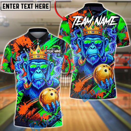BlueJose Bowling & Pins Gorilla King Neon Graffiti Customized Name, Team Name 3D Shirt (4 Colors)