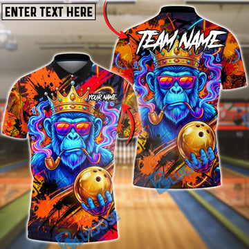 BlueJose Bowling & Pins Gorilla King Neon Graffiti Customized Name, Team Name 3D Shirt (4 Colors)