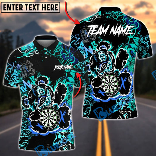 BlueJose Darts Graffiti Bear Dartboard Neon Splash Multicolor Options Personalized Name Shirt (4 Colors)