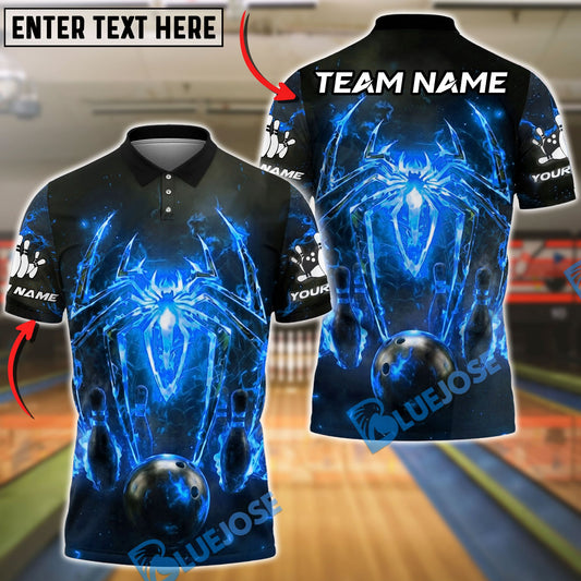BlueJose Bowling And Pins Spider Flame Customized Name, Team Name 3D Shirt (4 Colors)