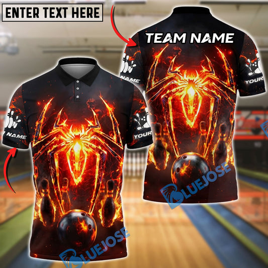 BlueJose Bowling And Pins Spider Flame Customized Name, Team Name 3D Shirt (4 Colors)