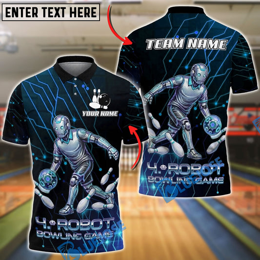 BlueJose Bowling And Pins Cyber Robot Customized Name, Team Name 3D Shirt (4 Colors)
