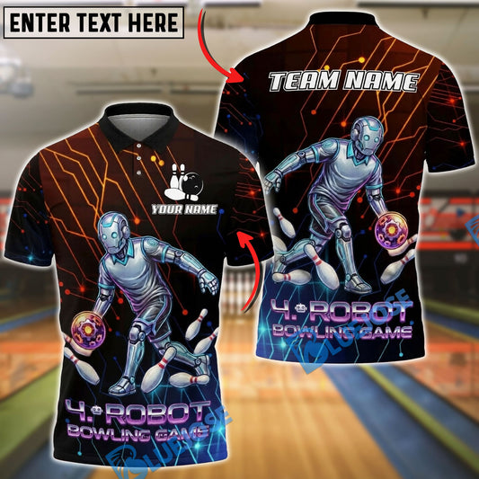 BlueJose Bowling And Pins Cyber Robot Customized Name, Team Name 3D Shirt (4 Colors)
