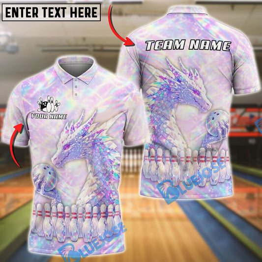 BlueJose Bowling And Pins Crystal Dragon Customized Name, Team Name 3D Shirt (4 Colors)