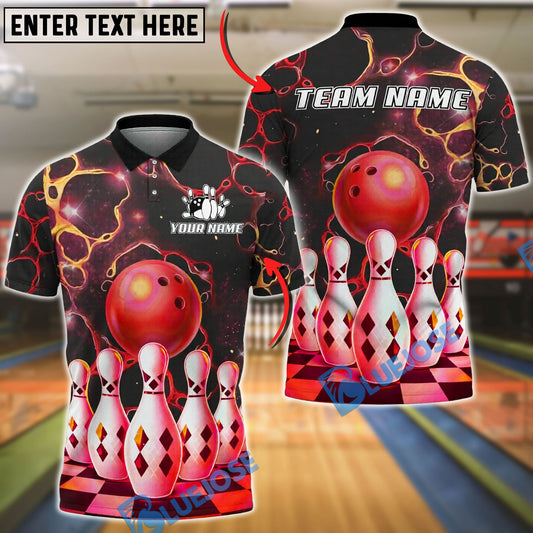 BlueJose Bowling And Pins Galaxy Neon Ball and Pins Customized Name, Team Name 3D Shirt (4 Colors)
