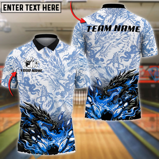 BlueJose Bowling And Pins Black Dragon Power Power Customized Name, Team Name 3D Shirt (4 Colors)