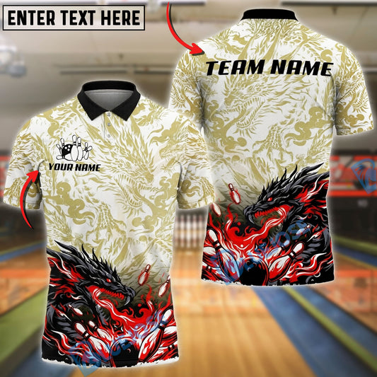 BlueJose Bowling And Pins Black Dragon Power Power Customized Name, Team Name 3D Shirt (4 Colors)