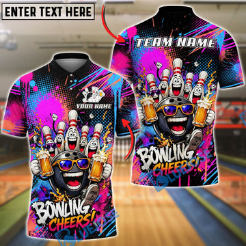 BlueJose Bowling Beer Cheers Party Customized Name, Team Name 3D Shirt (2 Colors)