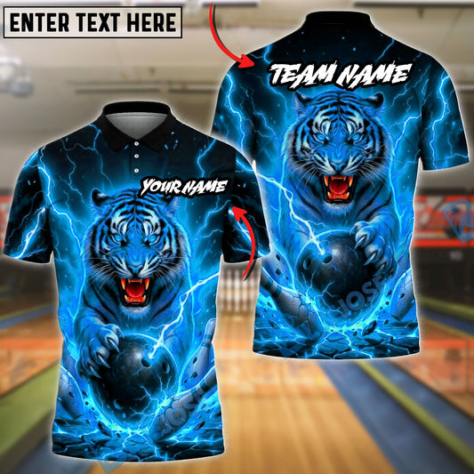 BlueJose Bowling And Pins Fierce Tiger Lightning Customized Name, Team Name 3D Shirt (4 Colors)