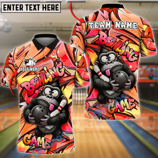 BlueJose Bowling And Pins Funny Gorilla Graffiti Customized Name, Team Name 3D Shirt (4 Colors)